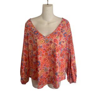 Pink Paisley Groovy Top Ladies Misslook  Blouse Sz Medium Peace Groovy